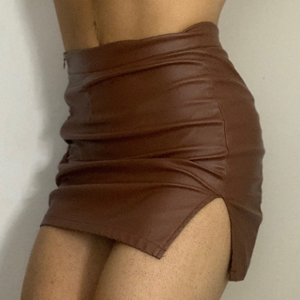 Mini brown skirt with slit, Classy, Chic, Party, Formall, Browns